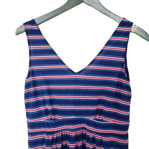 West Loop Maxi Dress Women's L‎ Red White Blue Striped V-Neck Sleeveless